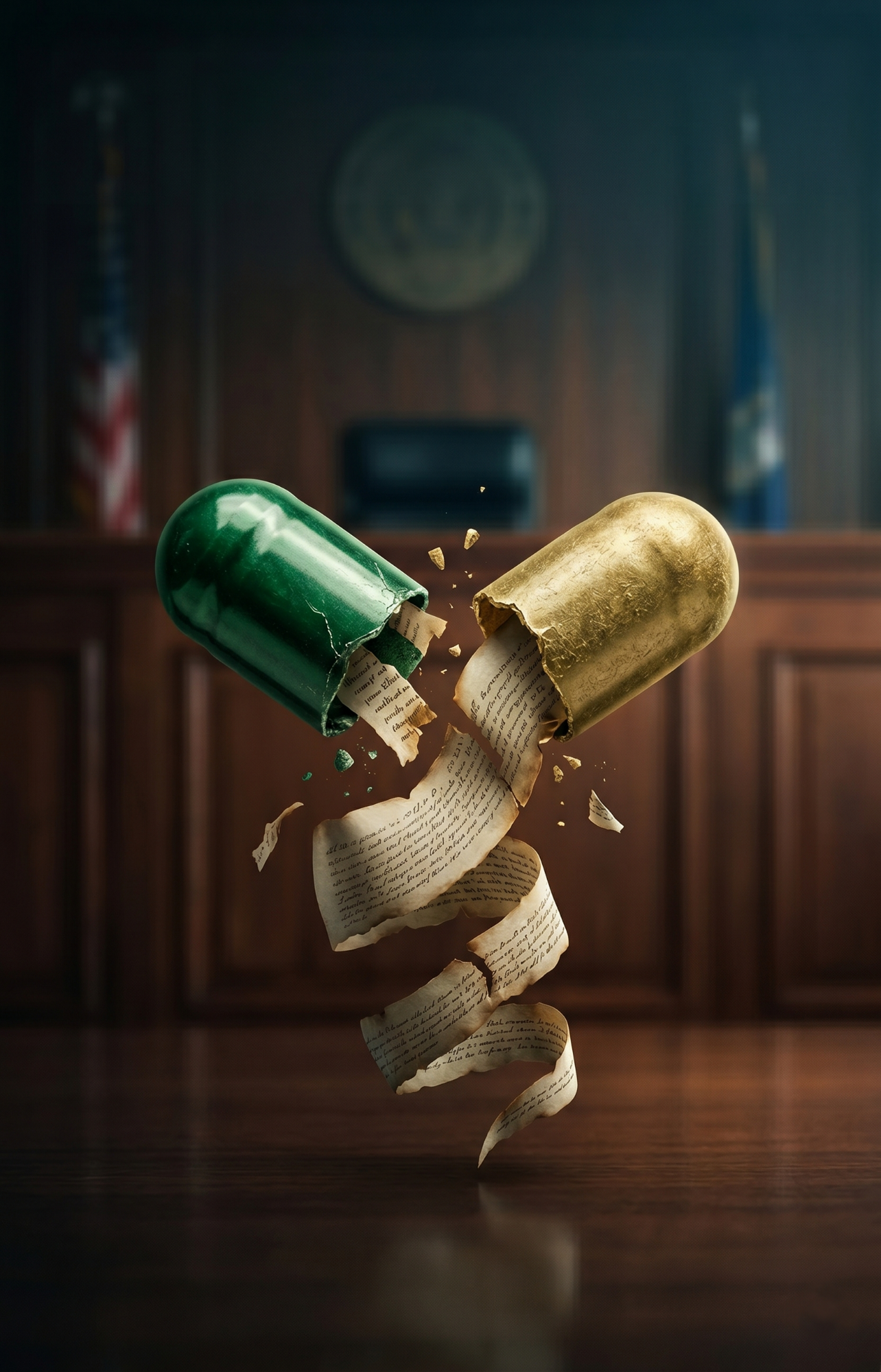 A broken capsule spilling pages — Adverse Reaction by Terence Mix